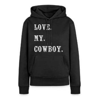J’aime mes dictons drôles de cow-boy la Saint-Valentin - Sweat à capuche Premium bio Femme - noir - Devant - Julia (174cm)