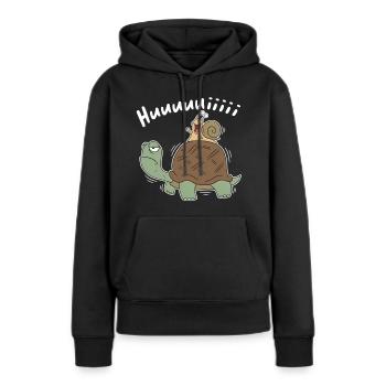 Hui – Schnecke reitet Schildkröte Cartoon - Frauen Premium Bio Hoodie - Schwarz - Vorne - Julia (174cm)