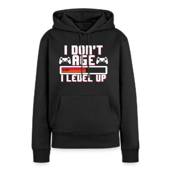 I don't age I level up Geburtstag Gamer Nerd Humor - Sweat à capuche Premium bio Femme - noir - Devant - Julia (174cm)