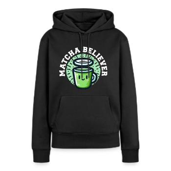 CROYANT AU MATCHA - Sweat à capuche Premium bio Femme - noir - Devant - Julia (174cm)
