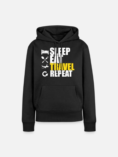 Eat sleep travel repeat - Frauen Premium Bio Hoodie - Schwarz