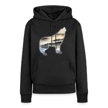 Wolf paysage montagnes de brouillard cadeau - Sweat à capuche Premium bio Femme - noir - Devant - Julia (174cm)
