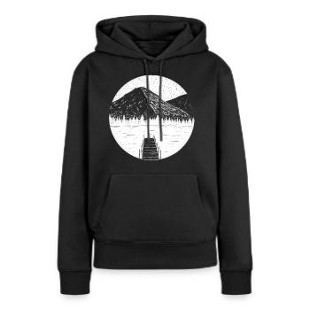 Jetée montagnes lac bateau nature - Sweat à capuche Premium bio Femme - noir - Devant - Julia (174cm)