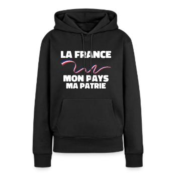 Patriote la france mon pays ma patrie - Sweat à capuche Premium bio Femme - noir - Devant - Julia (174cm)