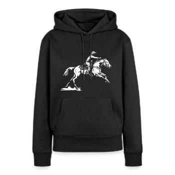 Course - Sweat à capuche Premium bio Femme - noir - Devant - Julia (174cm)