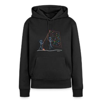 Klettern Strichmännchen, Kletterwand, abseilen - Frauen Premium Bio Hoodie - Schwarz - Vorne - Julia (174cm)