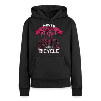 Never underestimate a Girl with a Bicycle - Frauen Premium Bio Hoodie - Schwarz - Vorne - Julia (174cm)