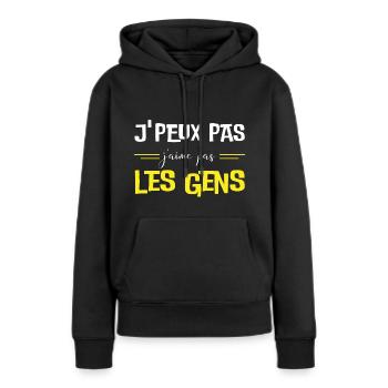 Humour | J'peux pas j'aime pas les gens - Sweat à capuche Premium bio Femme - noir - Devant - Julia (174cm)