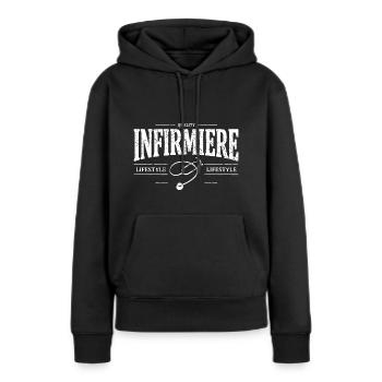 Infirmière - Sweat à capuche Premium bio Femme - noir - Devant - Julia (174cm)