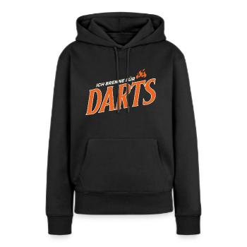 Ich brenne für Darts Motiv - Frauen Premium Bio Hoodie - Schwarz - Vorne - Julia (174cm)