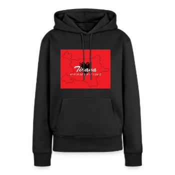 Tirana - Hauptstadt mit GPS & Flagge - Frauen Premium Bio Hoodie - Schwarz - Vorne - Julia (174cm)