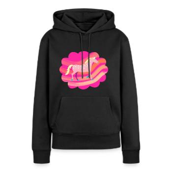 Niedliches, rosafarbenes, geflecktes Einhorn in einer Pastellwolke - Frauen Premium Bio Hoodie - Schwarz - Vorne - Julia (174cm)