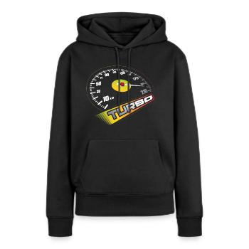 Tacho Turbo - Frauen Premium Bio Hoodie - Schwarz - Vorne - Julia (174cm)