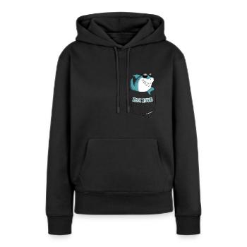 Haifisch High Five: HAI FIVE! - Brusttasche - Frauen Premium Bio Hoodie - Schwarz - Vorne - Julia (174cm)