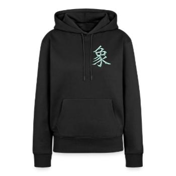 Éléphant (caractère chinois) - Sweat à capuche Premium bio Femme - noir - Devant - Julia (174cm)