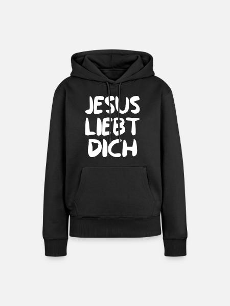 Jesus Liebt Dich Schriftzug - Frauen Premium Bio Hoodie - Schwarz