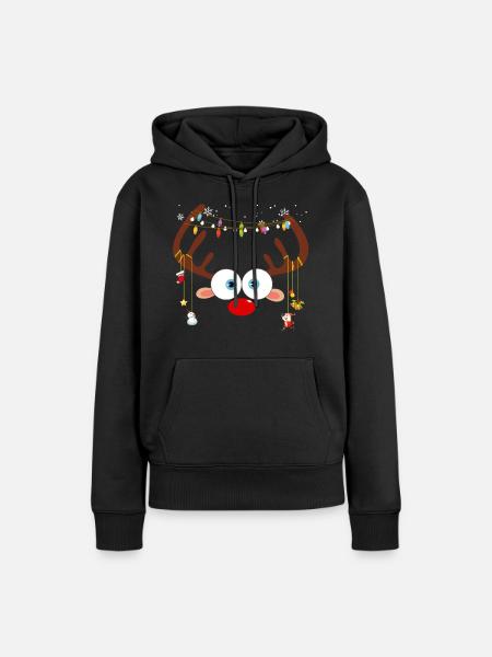 Weihnachtsren-Gesicht - Frauen Premium Bio Hoodie - Schwarz