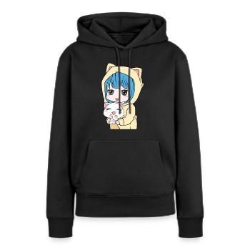 Anime Cat Lover Shirt für Kawaii Fans T-Shirt - Frauen Premium Bio Hoodie - Schwarz - Vorne - Julia (174cm)