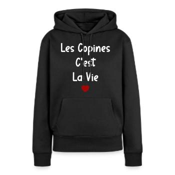Les copines c'est la vie - Sweat à capuche Premium bio Femme - noir - Devant - Julia (174cm)