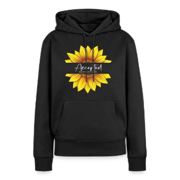 Christliches Sonnenblumendesign Ich bin akzeptiert Römer 8 - Frauen Premium Bio Hoodie - Schwarz - Vorne - Julia (174cm)