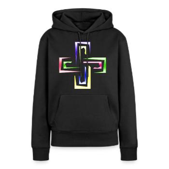Prisme néon encadre le logo abstrait - Sweat à capuche Premium bio Femme - noir - Devant - Julia (174cm)