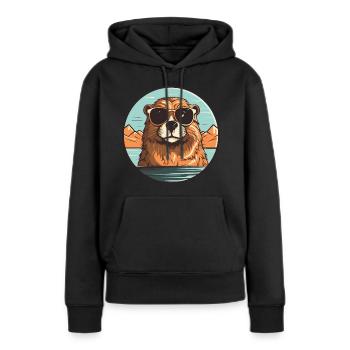 Biber mit Sonnenbrille, Nagetier, Castor - Frauen Premium Bio Hoodie - Schwarz - Vorne - Julia (174cm)