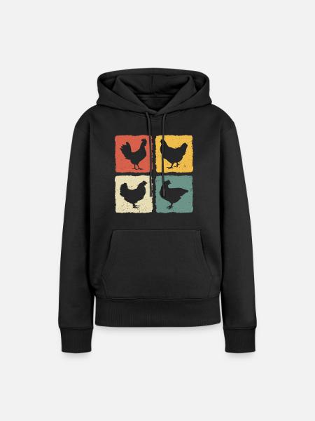 Retro-Hühner - Frauen Premium Bio Hoodie - Schwarz