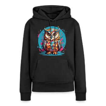 Liebenswerte Eule auf Farbklecksen - Frauen Premium Bio Hoodie - Schwarz - Vorne - Julia (174cm)