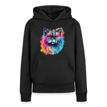Bunte Himalaya Katze Farbkleckse Farbspritzer - Frauen Premium Bio Hoodie - Schwarz - Vorne - Julia (174cm)