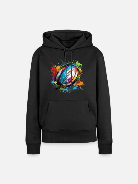Éclaboussures de peinture de ballon de rugby coloré - Sweat à capuche Premium bio Femme - noir