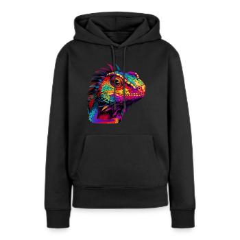 Bunte Eidechse Farbkleckse Farbspritzer - Frauen Premium Bio Hoodie - Schwarz - Vorne - Julia (174cm)