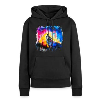 Wolf Aquarell - Frauen Premium Bio Hoodie - Schwarz - Vorne - Julia (174cm)