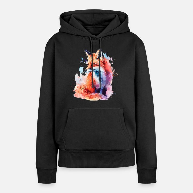 Renard aquarelle, Fox - Sweat à capuche Premium bio Femme - noir