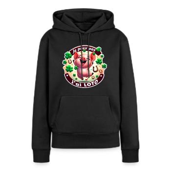 Je peux pas j'ai loto, cochon - Sweat à capuche Premium bio Femme - noir - Devant - Julia (174cm)
