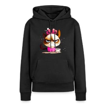 Grumpy | Katze | Genervte Katz | Kaffeeliebhaber - Frauen Premium Bio Hoodie - Schwarz - Vorne - Julia (174cm)