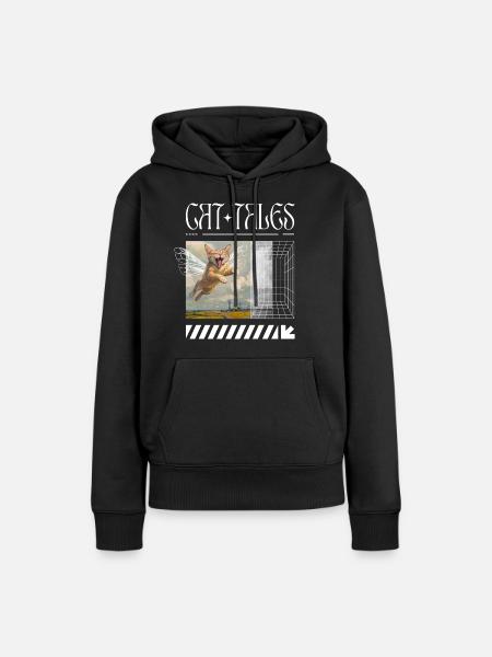 Cat Tales – Surreale Fliegende Katze - Frauen Premium Bio Hoodie - Schwarz