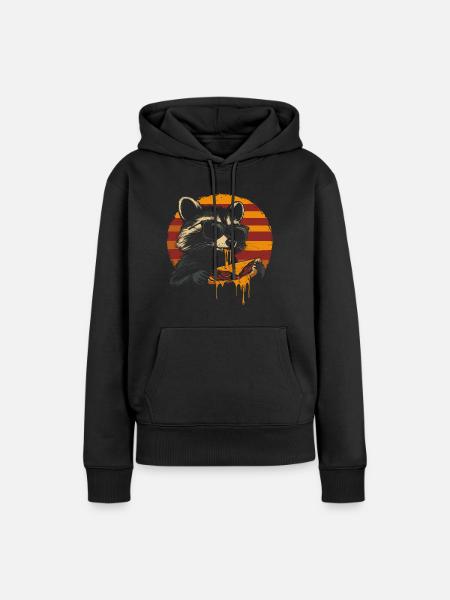 Waschbär mit Sonnenbrille isst Pizza - Frauen Premium Bio Hoodie - Schwarz