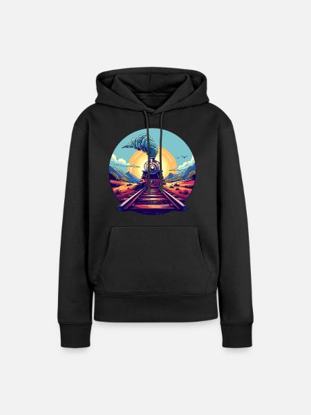 Eisenbahn Porträt - Frauen Premium Bio Hoodie - Schwarz