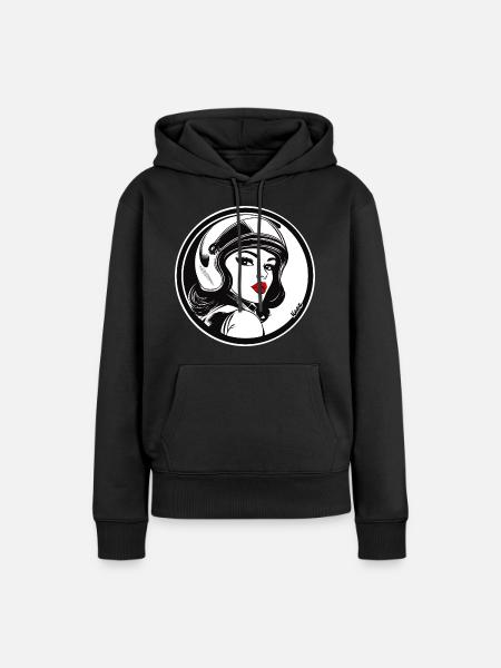 Retro Chic Racer Frau mit Helm - Frauen Premium Bio Hoodie - Schwarz