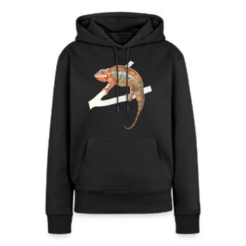 orange türkises Chamäleon Chamaeleon zeylandicus - Frauen Premium Bio Hoodie - Schwarz - Vorne - Julia (174cm)