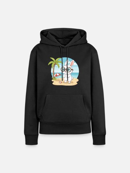 Süßer Hase mit Brille Strandsommerferien - Frauen Premium Bio Hoodie - Schwarz