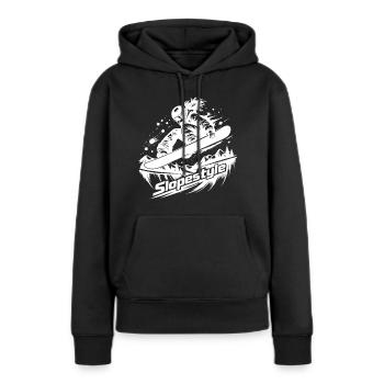 Slopestyle Snowboard Action in den Bergen - Frauen Premium Bio Hoodie - Schwarz - Vorne - Julia (174cm)
