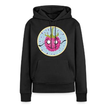 Motif câlin au visage framboise - Sweat à capuche Premium bio Femme - noir - Devant - Julia (174cm)
