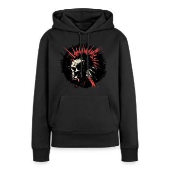 « Résonance de la rébellion » - Punk Skull Inferno - Sweat à capuche Premium bio Femme - noir - Devant - Julia (174cm)