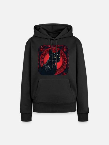 Mystische schwarze Katze - Frauen Premium Bio Hoodie - Schwarz