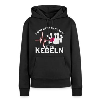 Kegeln, Herzschlag - Frauen Premium Bio Hoodie - Schwarz - Vorne - Julia (174cm)