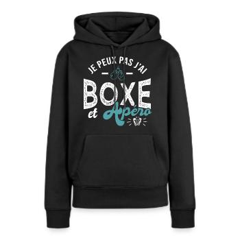 je peux pas j ai boxe et apéro Humour boxe - Sweat à capuche Premium bio Femme - noir - Devant - Julia (174cm)