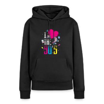 J'aime les années 90 - 90, tenue des années 90 - Sweat à capuche Premium bio Femme - noir - Devant - Julia (174cm)