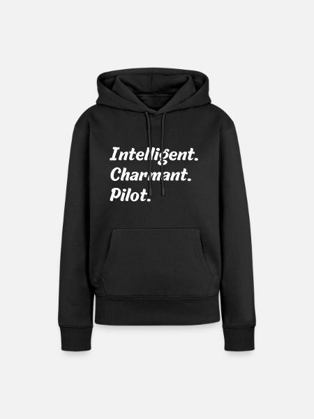 Intelligent. Charmant. Pilot - Frauen Premium Bio Hoodie - Schwarz