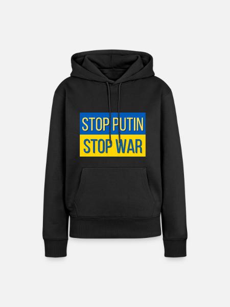 Stop Putin stop war - Frauen Premium Bio Hoodie - Schwarz